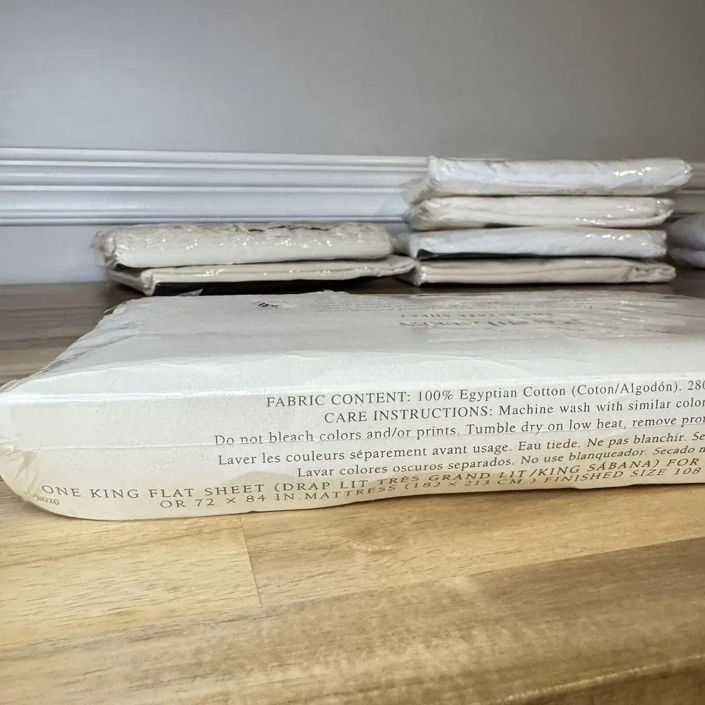 NOS Ralph Lauren The Estate Sheet KING FLAT Egyptian Cotton‎ Sateen BONE
